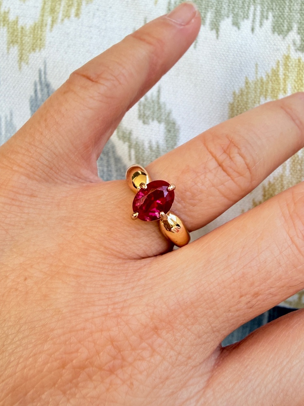 Gold Ring with Ruby Red Oval Gemstone